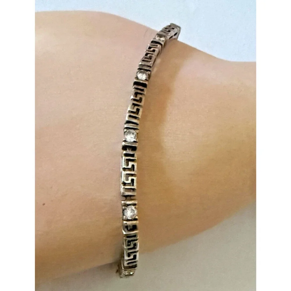 Sterling Silver 925 and Cubic Zirconia Bracelet with Greek Key Design 8